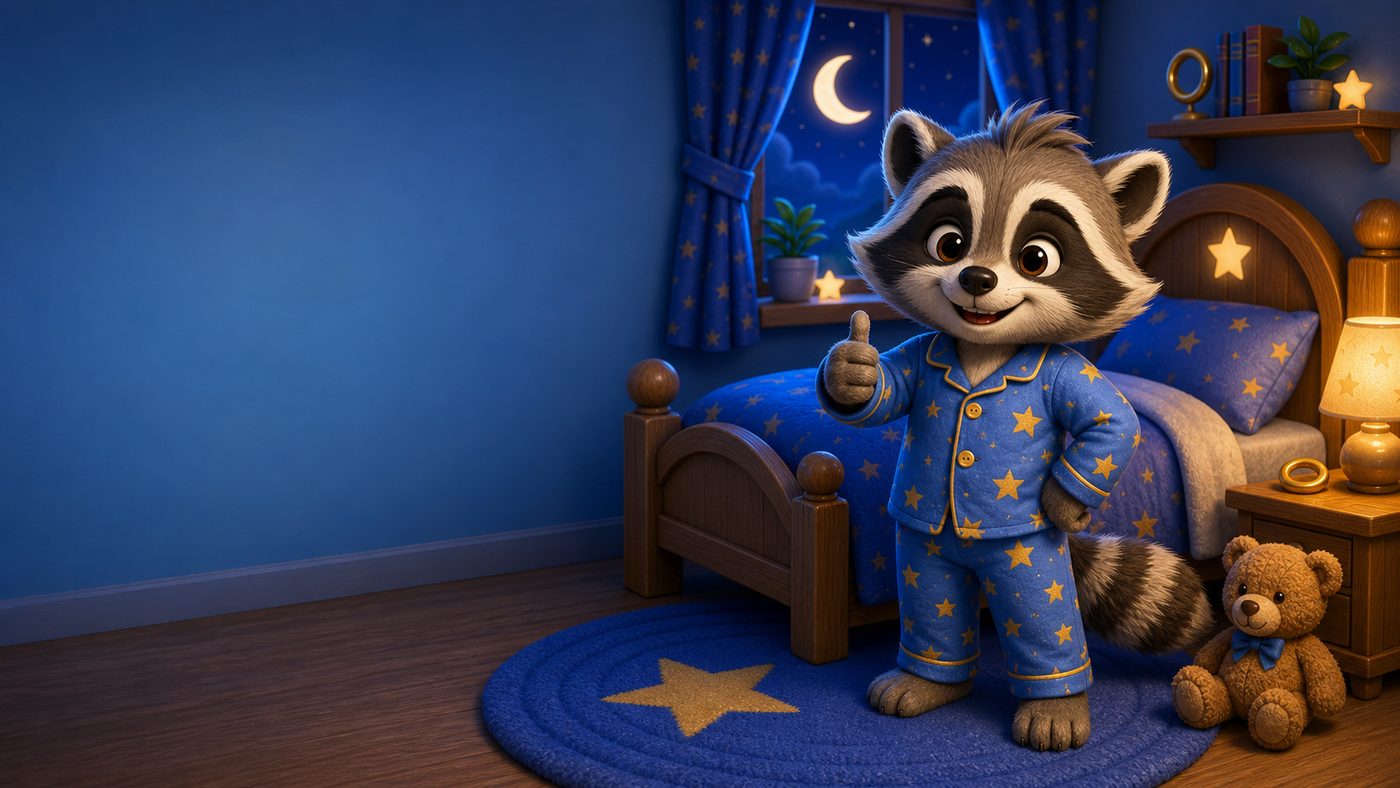 Rocky the Raccoon ready for a parent-added bedtime task