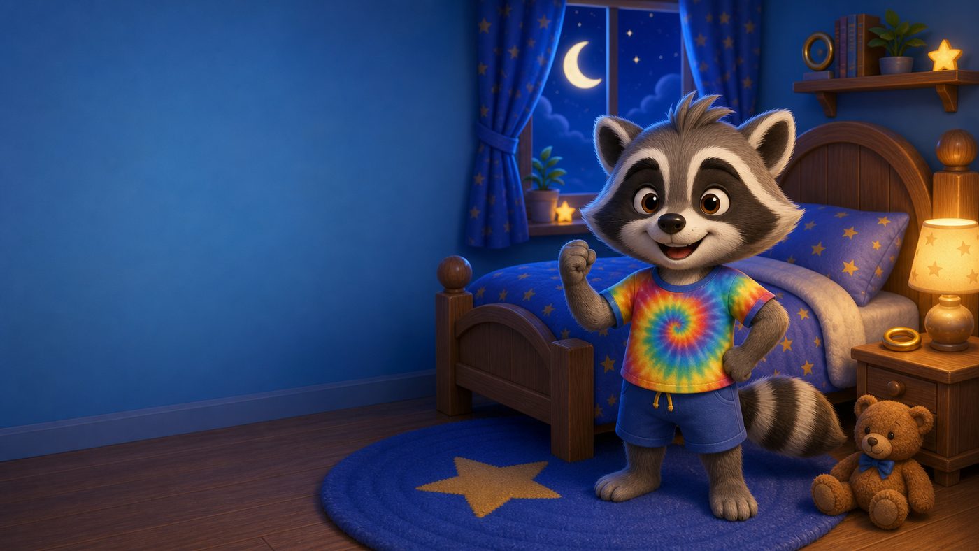 Rocky the Raccoon ready for bedtime